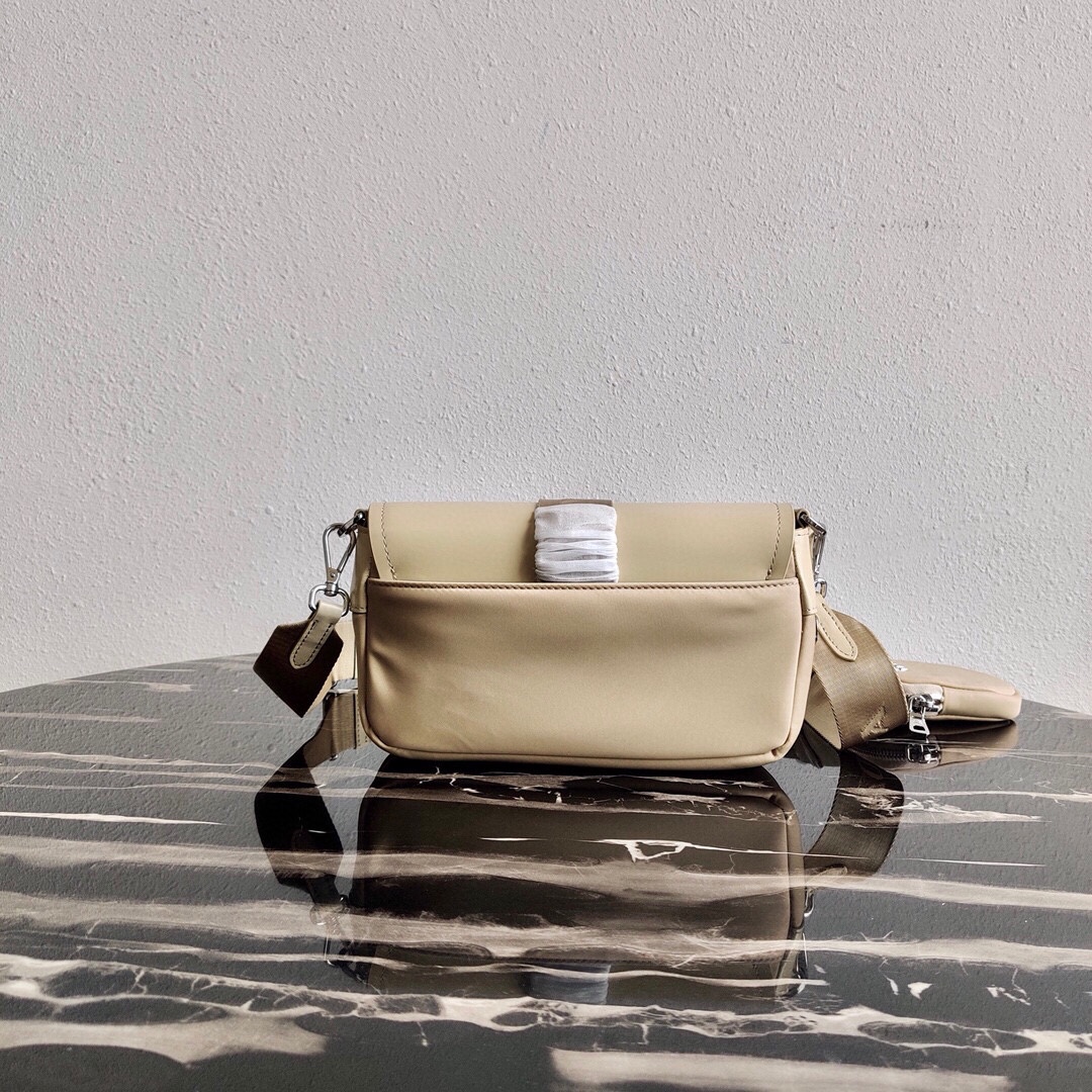 Prada Re Nylon And Leather Shoulder Bag Handbag Sand Beige 1BD295